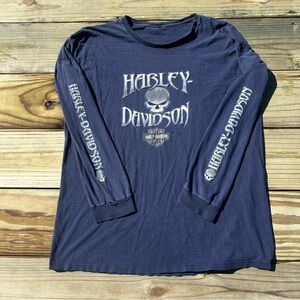 Harley-Davidson Men's Dark Blue Skull Long Sleeve Tee